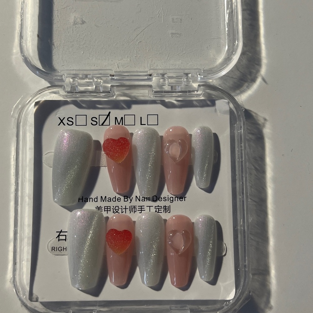 Pink and White Press-On Nails